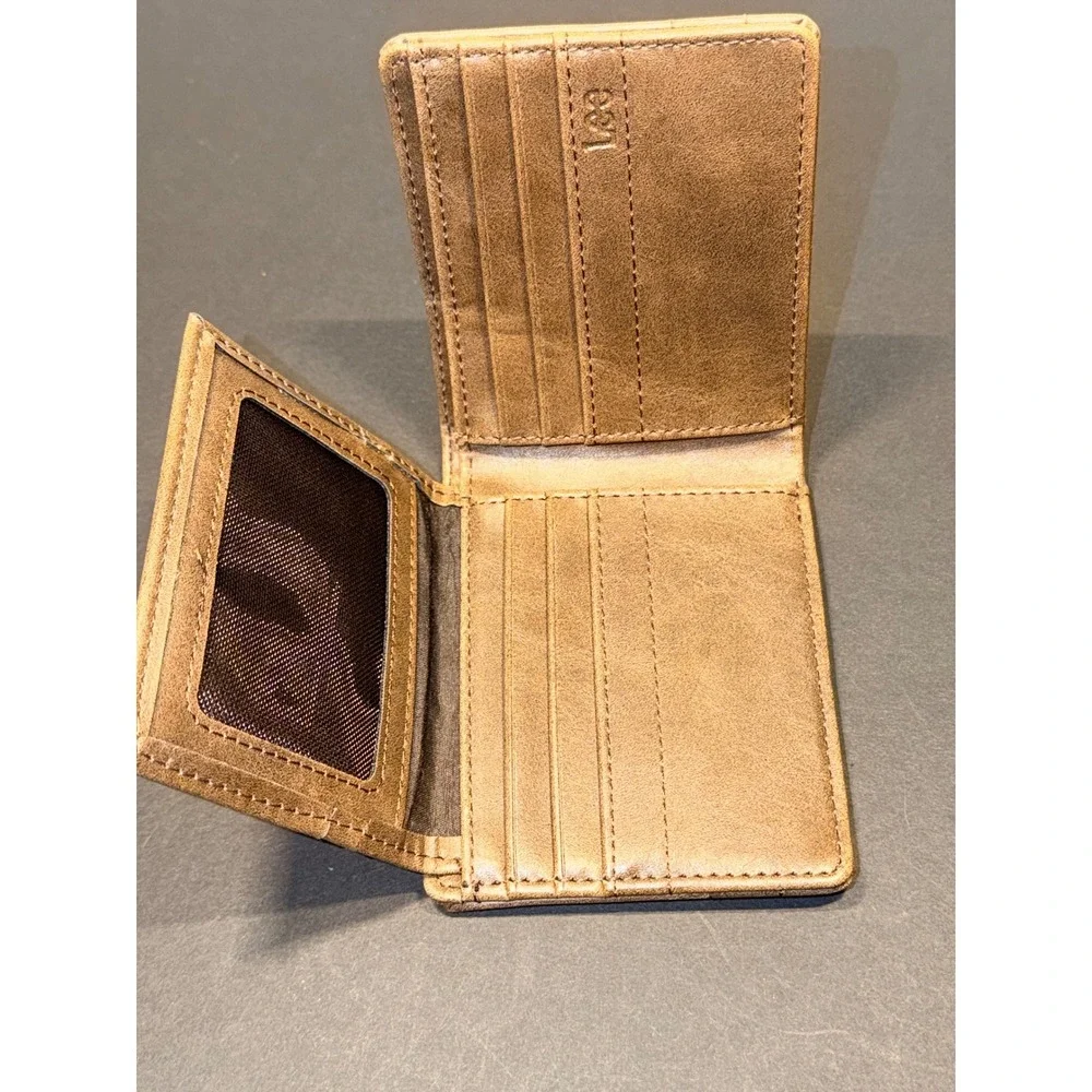 Lee Mens Bifold Wallet Brown Distressed Faux Leather ID Window Classic
